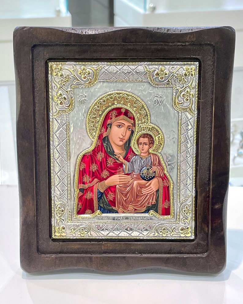 Virgin Mary & Jesus Icon Silver 925 5.90x5.00 Inch image 3
