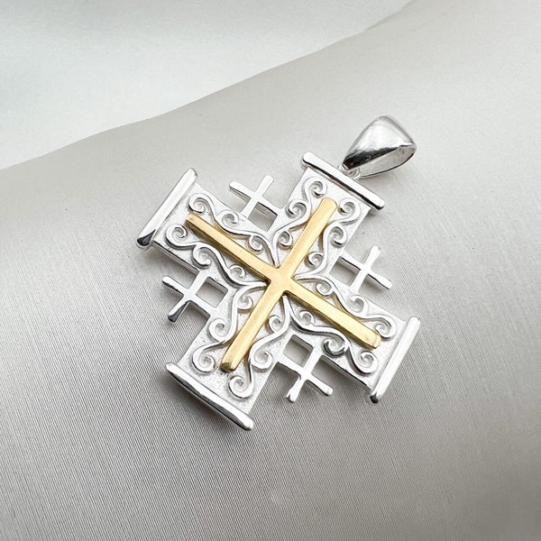 Jerusalem Cross Pendant (silver 925) with Gold