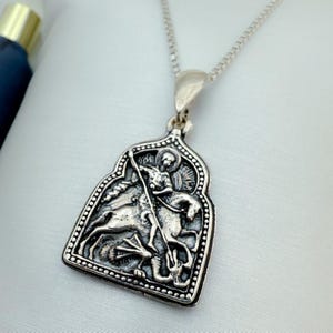 Saint George Slaying the Dragon Pendant | Christian Hero Necklace | Medieval Style Religious Jewelry | Silver 925