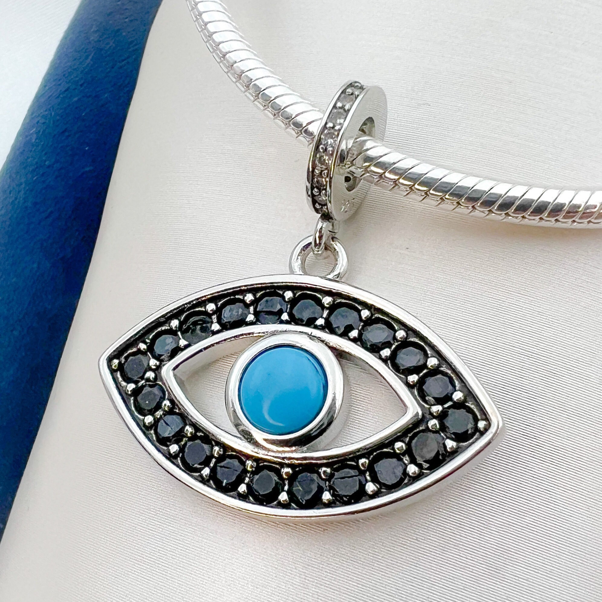 Evil Eye Pendant | Turquoise & Black Onyx Charm | Fits Pandora
