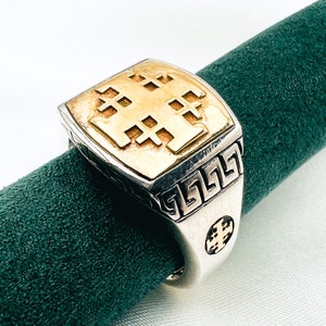 Jerusalem Kreuz Herrenring | Kultige Statement Piece | Sterling Silber 925 & 18k Gold Akzente | Zeitlose Eleganz für den anspruchsvollen Mann