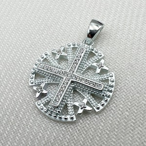 Jerusalem Kreuz mit weißen österreichischen Kristallen (Silber 925)