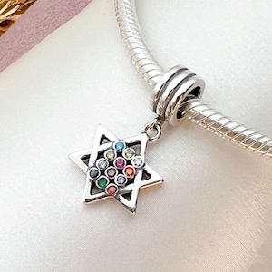 David Star Charm for Bracelet | 12 Tribes Hoshen Design | Judaica Gift | Fits Pandora Style Jewelry | Handmade in Jerusalem | Silver 925