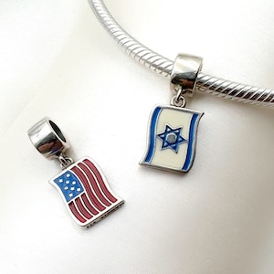 U.S.A & Israel Fleg Anhänger (Silber 925 + Emaille) passend für Pandora Bettelarmband
