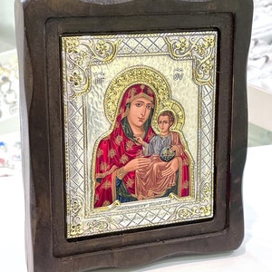 Virgin Mary & Jesus Icon Silver 925 5.90x5.00 Inch image 4