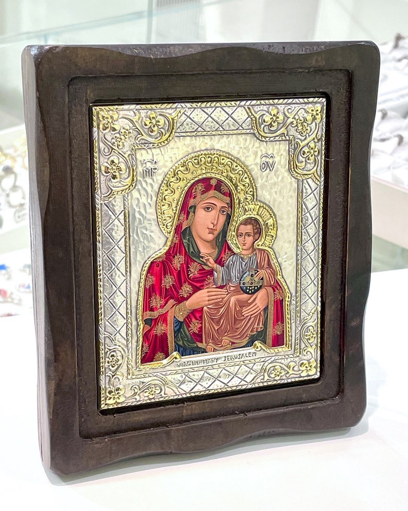 Virgin Mary & Jesus Icon Silver 925 5.90x5.00 Inch image 4