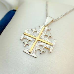 Handcrafted Jerusalem Cross Pendant | Elegant Statement with Jerusalem Engraving on Back | Medium Size 0.80x0.80 In |  Silver 925 & 14K Gold