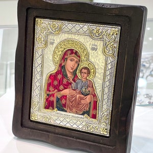 Virgin Mary & Jesus Icon Silver 925 5.90x5.00 Inch image 1