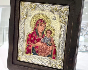 Virgin Mary & Jesus Icon Silver 925 5.90x5.00 Inch