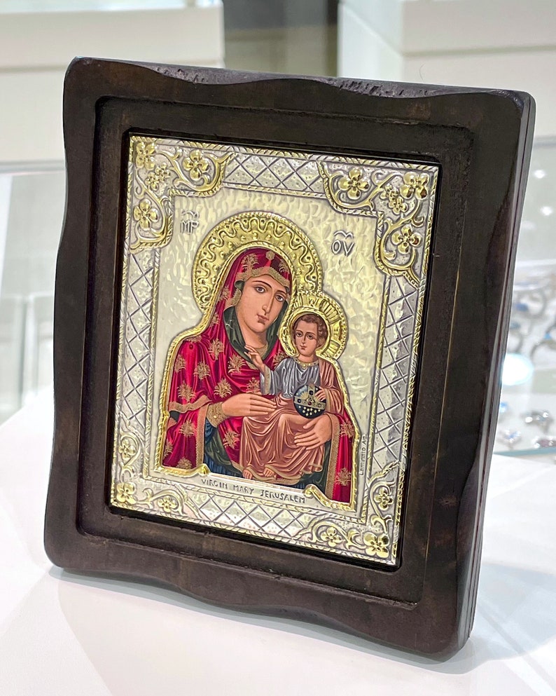 Virgin Mary & Jesus Icon Silver 925 5.90x5.00 Inch image 1