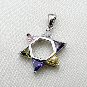Silver David Star with Colorful Stones Pendant (silver 925)