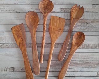 Wooden kitchen gadgets Handmade Olive wood cooking spoons