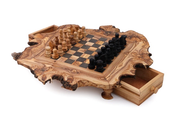 Custom Made Resin and Live Edge Olive Wooden Chess Board 