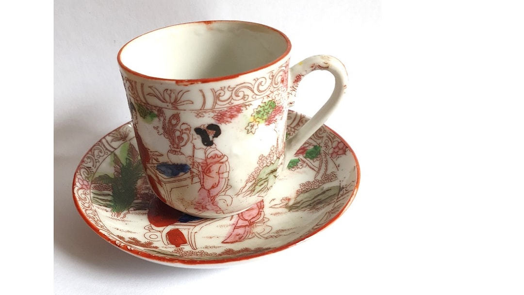 Vintage Japanese Satsuma Coffee Set of 8 Coffee Cups and Saucers Etsy