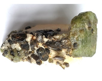 Diopside and mica crystals on Calcite from Badakhsan, Afghanistan
