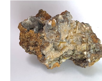 Wulfenite (lead Molybdenum Oxide) with Green Mimetite Spheres from the Ojuella Mine in Mexico