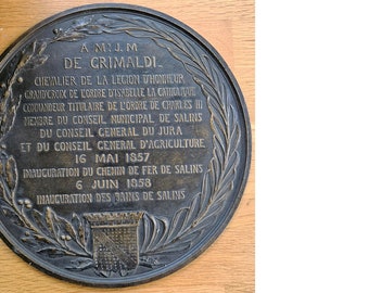 Antique Bronze Plaque of Jean-Marie deGrimaldi  (Mayor of Salins, France, 1858)