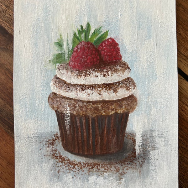 Délicieuse peinture de cupcake à la gouache, 13 x 18 cm, peinture originale pour la décoration intérieure ou cadeau attentionné, cadeau pour elle, oeuvre d'art originale