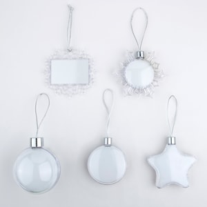 Sublimation Christmas Ornaments Blanks | Clear Transparent | 2 Sides Printable Sublimate ornament | Available shapes Round, Star, Snow Flake