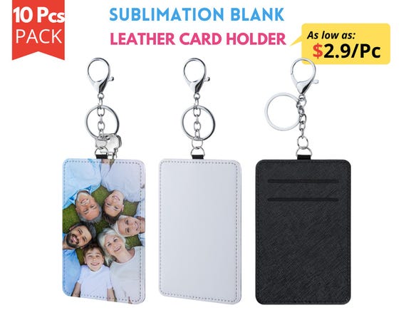 10x pack Sublimation Slim Card Holder | Leather PU Keychain Card holder | Blank Clip Wallet Card Holder KeyChain Bag Tag for Sublimation