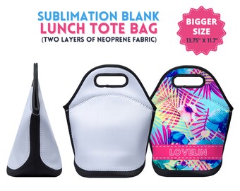 Sacola de almoço para sublimação, Sacola de almoço grande para sublimação, impressão em 2 lados com fundo e borda pretos | Folhas de sublimação para saco de almoço em neoprene