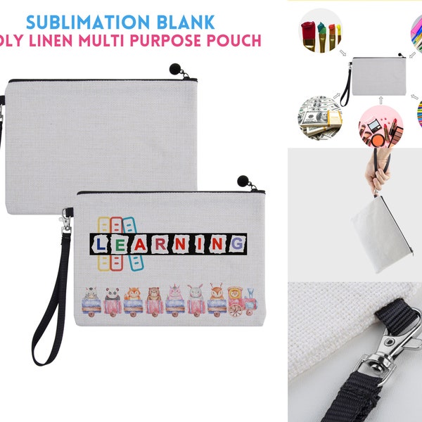 Sublimation make up bag, Sublimation pencil pouch, Sublimation blank multi purpose pouch, Poly Linen bag & pouch, cosmetic bag, Zip bag