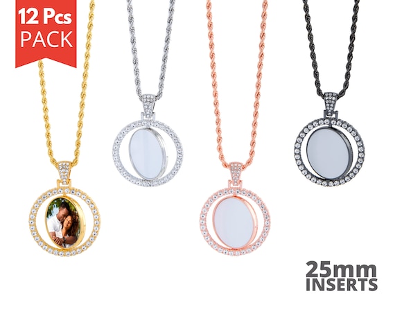 Sublimation Small Circle Rotating Necklace (w/ Blank Disk) Silver (Rope Chain)