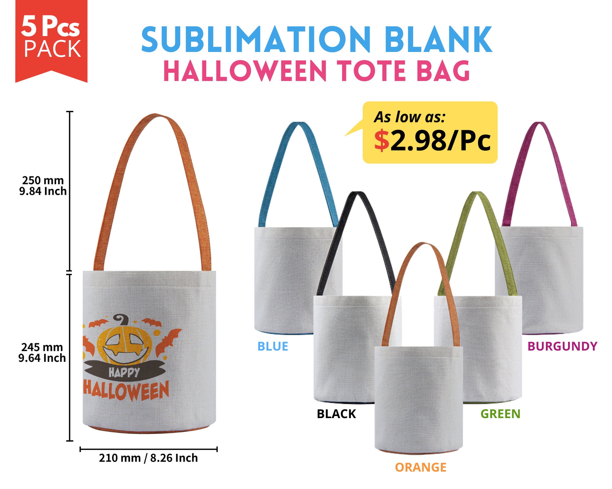 HOMEMAXS 10Pcs Sublimation Tote Bags Canvas Shopping Bags Blank Tote Bags  Grocery Pouch 