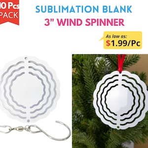 10 Pack Sublimation Wind Spinner 3 inch | 3" Sublimation Blanks Wind Spinner Ornament | Sublimation Christmas Ornament Garden Spinner