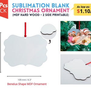 10x Sublimation Christmas Ornaments Blanks | Double sided MDF Ornament Blanks | Benelux MDF Ornament sublimation blank with Red ribbon