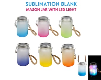 16oz Glass Mason Jar with Solar LED Light for Sublimation Printing | Custom Gradient Colours Mason Jars with Lights for Garden Decoration