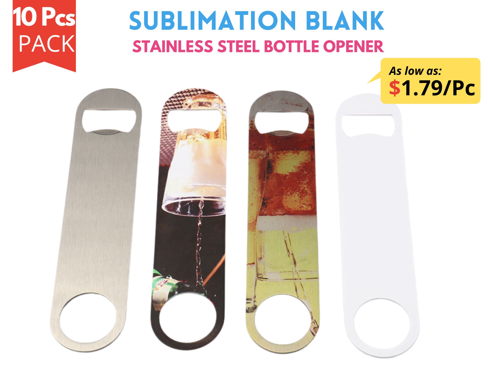6 Pcs. Sublimation blanks Small 3''x 1,5 Grey Steel Bottle Beer Metal  Opener Heavy duty Stainless Steel Flat for Kitchen, bar o restaurant 