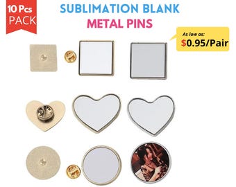 10pcs Pack Sublimation Blank Lapel Pins, Customizable Metal Pin Blanks with Butterfly Clutch, DIY Photo Badge Base for Personalized Gifts