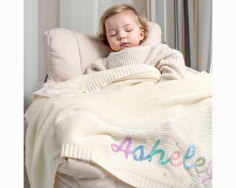 Handmade Embroidered Name Cotton Baby Blanket | Gift for Baby