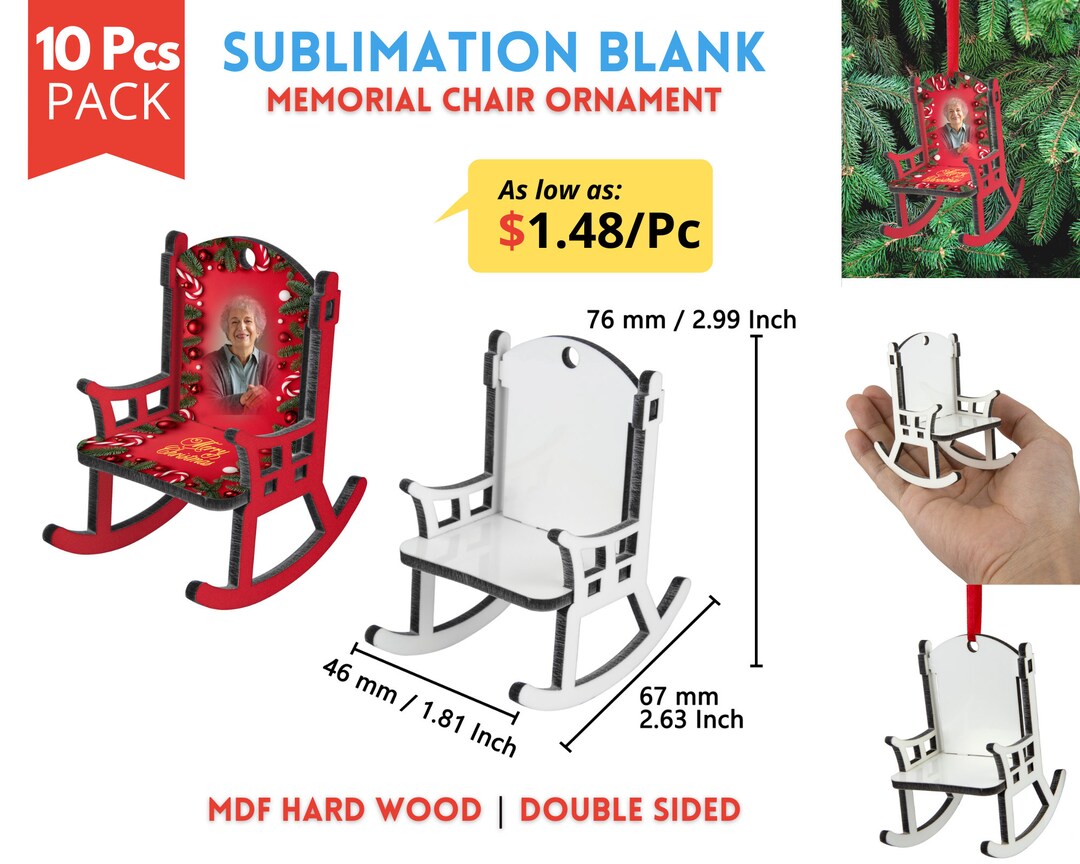 10x Memorial Chair Christmas Ornaments Blanks Double Sided Memorial