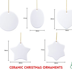 Christmas Ornaments Sublimation Blanks | Porcelain Christmas Ornament Blanks | 2 Sides Printable Ceramic Christmas Ornaments in Many Shapes.