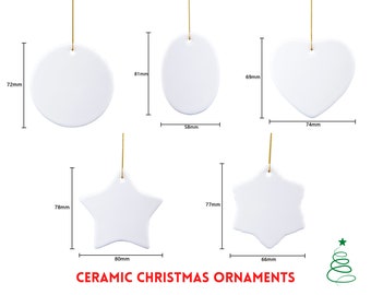 Christmas Ornaments Sublimation Blanks | Porcelain Christmas Ornament Blanks | 2 Sides Printable Ceramic Christmas Ornaments in Many Shapes.