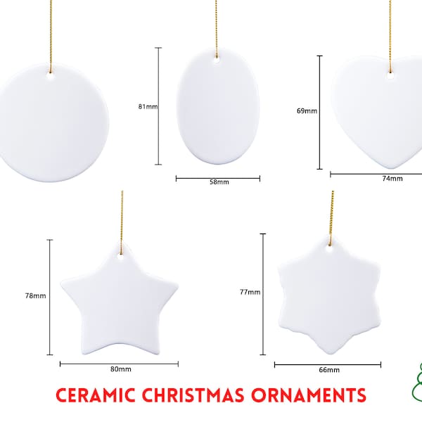 Christmas Ornaments Sublimation Blanks | Porcelain Christmas Ornament Blanks | 2 Sides Printable Ceramic Christmas Ornaments in Many Shapes.