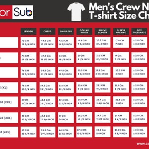 May include: A size chart for men's crew neck t-shirts. The chart shows the length, chest, shoulder, collar width, sleeve length, sleeve opening, size tolerance, and remarks for each size. The sizes are small, medium, large, extra large, 2 extra large, 3 extra large, and 4 extra large. The measurements are in both centimeters and inches.