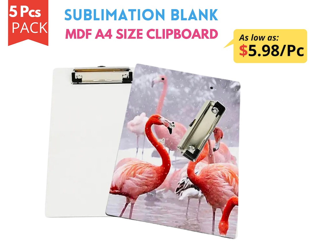 5 Pack Sublimation MDF A4 Size Clipboard Flat Clip Hardboard Clipboards