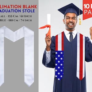 10x Graduation Stole Sublimation Blanks, Large Adult Size & Small Youth Size, Kids Size Stoles, Sublimation Stole Blanks, Graduation Stole