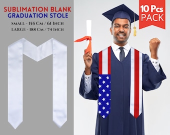 10x Graduation Stole Sublimation Blanks, Large Adult Size & Small Youth Size, Kids Size Stoles, Sublimation Stole Blanks, Graduation Stole