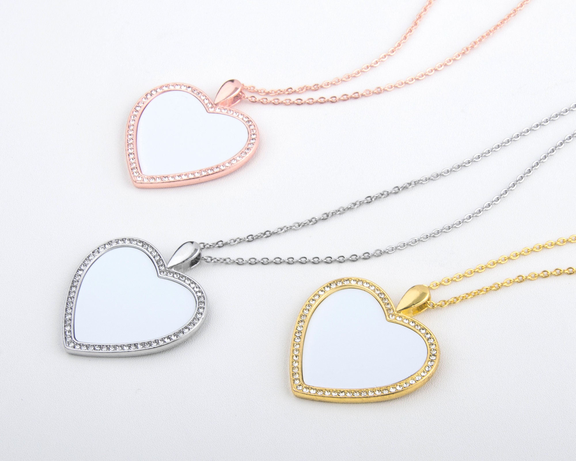 Sublimation Blank Heart Shape Necklace Pendants DIY Xmas Romantic Presents  Chain
