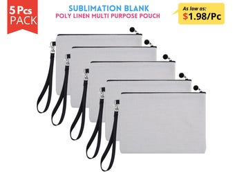 5pcs Pack Sublimation cosmetic bag, Sublimation pencil pouch, Sublimation blank multipurpose pouch, Poly Linen pouch, Make up bag with Zip