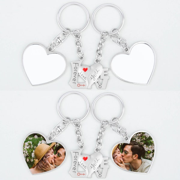 Sublimation Keyring blank | Heart Shape Couple Keychain with Forever Love You Male & Female Charms | 4 Printable inserts | Sublimate Blank