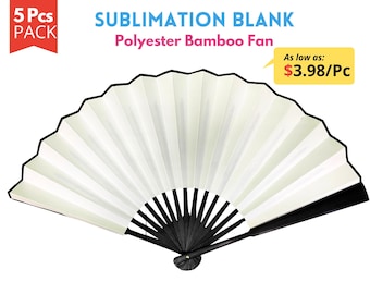 5pcs Pack Sublimation Hand Folding Fan (Not Clacking Fan) | ideal for custom Printing with Bamboo frame and Poly Sub material | Festival Fan