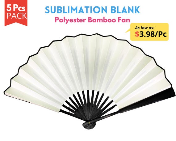 5pcs Pack Sublimation Hand Folding Fan (Not Clacking Fan) | ideal for custom Printing with Bamboo frame and Poly Sub material | Festival Fan