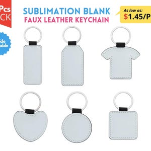 10x Sublimation Keychain Blanks | 2 Side Printable Faux Leather available in 6 shapes | Sublimation faux leather keychain