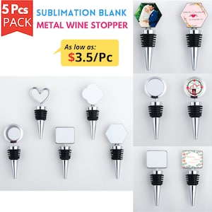 5 x Pack Sublimation Metal Wine Stopper Blanks | Wine Bottle Stoppers | 5 Shapes are available Round, Square, Heart, Hexagon, Flower