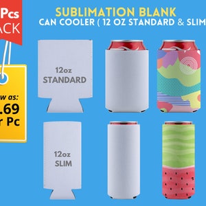 10x Pack Sublimation Can Cooler, Sublimation Blank Can Insulator, Can Huggie Blanks | Available in 2 Sizes for Standard & Slim 12oz Cans